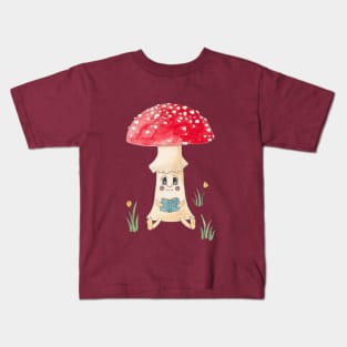 Adorable Watercolor Mushroom Reading a Book 1 Kids T-Shirt